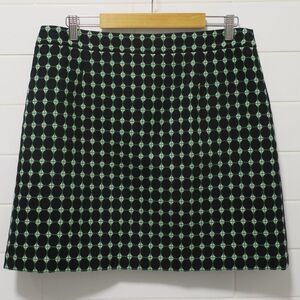 HOBBS LONDON WOOL MINI SKIRT GEOMETRIC PRINT GREEN BLACK Sz 10 lined aline prepp